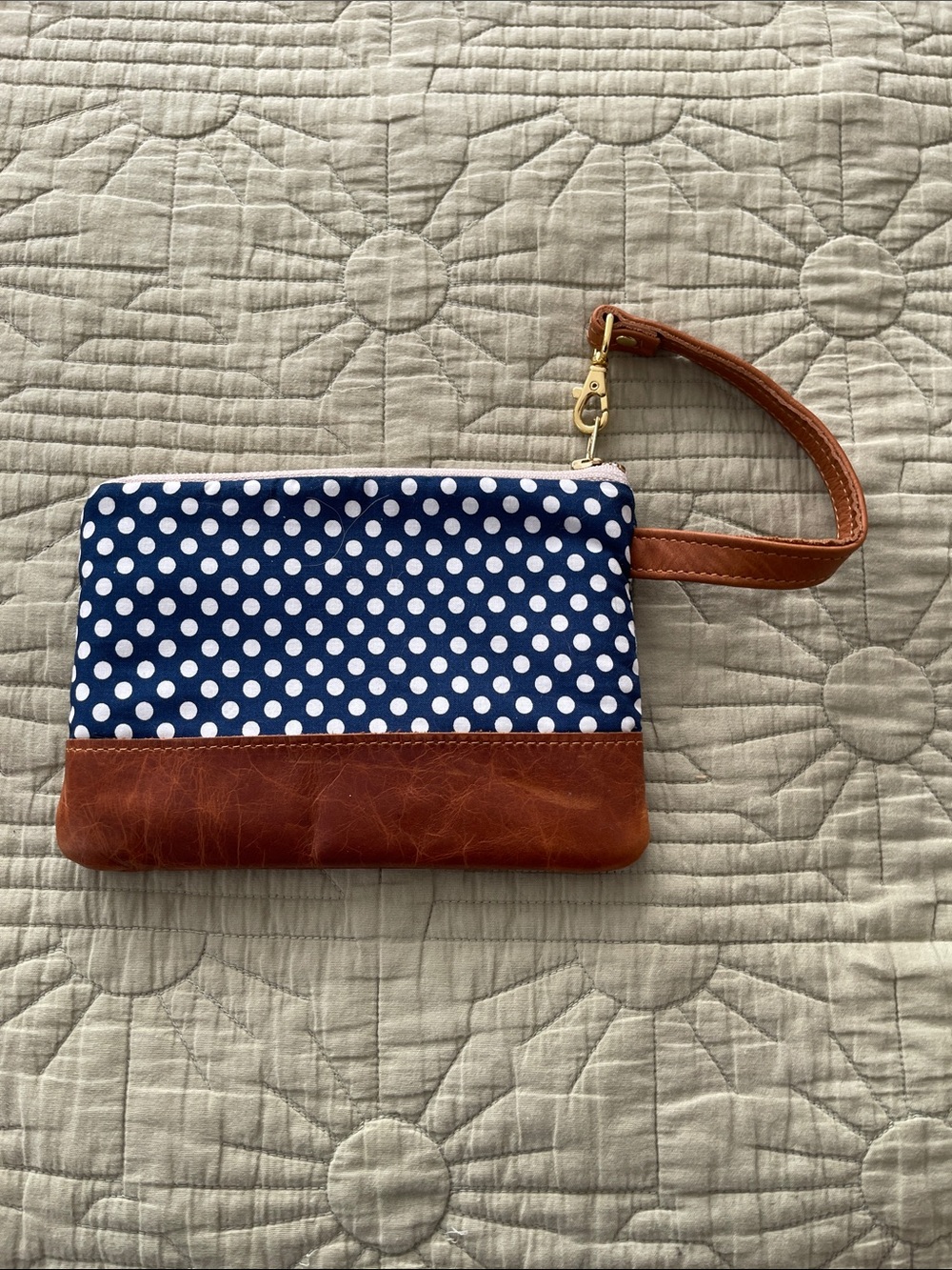 Polka Dot Navy and Brown Wristlet Clutch